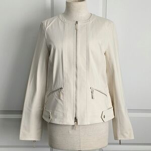Lafayette 148 NY Jacket Mandarin Collar Zip Front Zip Cuffs Pockets Raffia 8 NWT